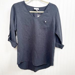 Soft Surroundings Dark Gray V-Neck Roll Tab 3/4 Sleeve Tencel Tunic Size Small